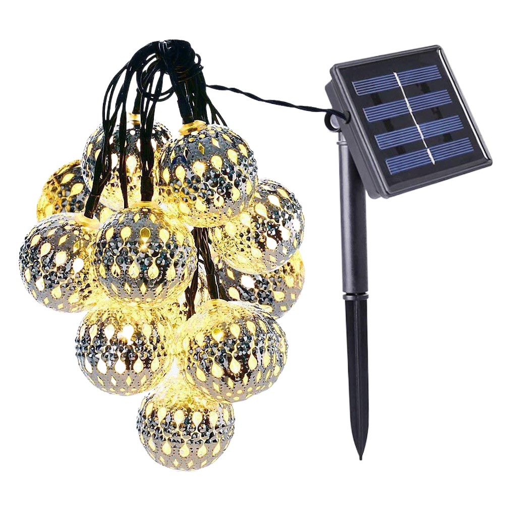 Solar light string LED Moroccan ball string light Christmas Festival courtyard decorative light wrought iron silver ball colored light in stock
