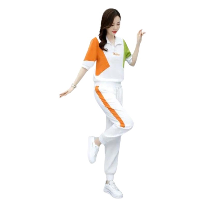 Fashion Set Women's 2023 Summer New Women's Clothing Age-reducing Western Style Sports Casual Two-piece Set Foot Set Pants