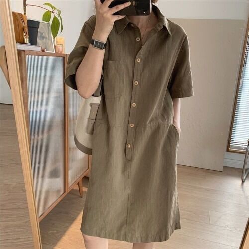 Polo Neck dress Women's Niche Design European Station Straight Short-sleeved Shirt Dress