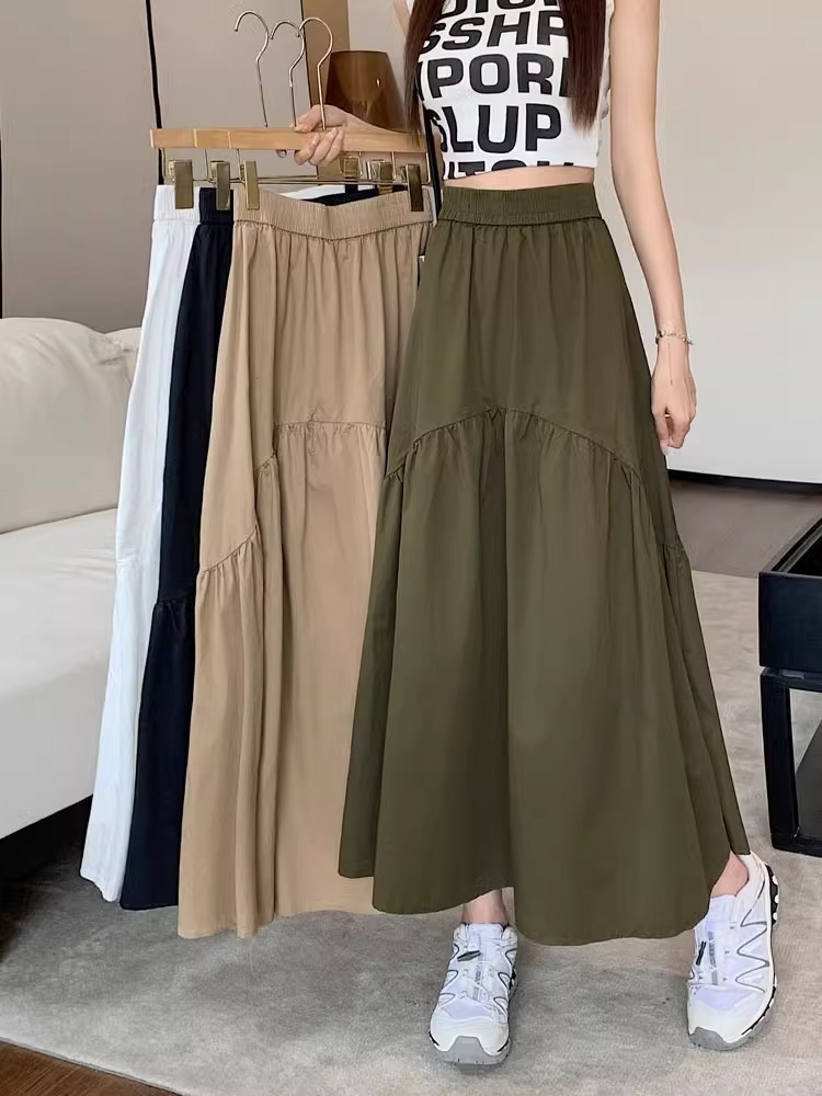 Little Skirt 2024 Spring and Summer New Korean Style Fashion Design Pleated Stitching Long Skirt with Elasticated Waist