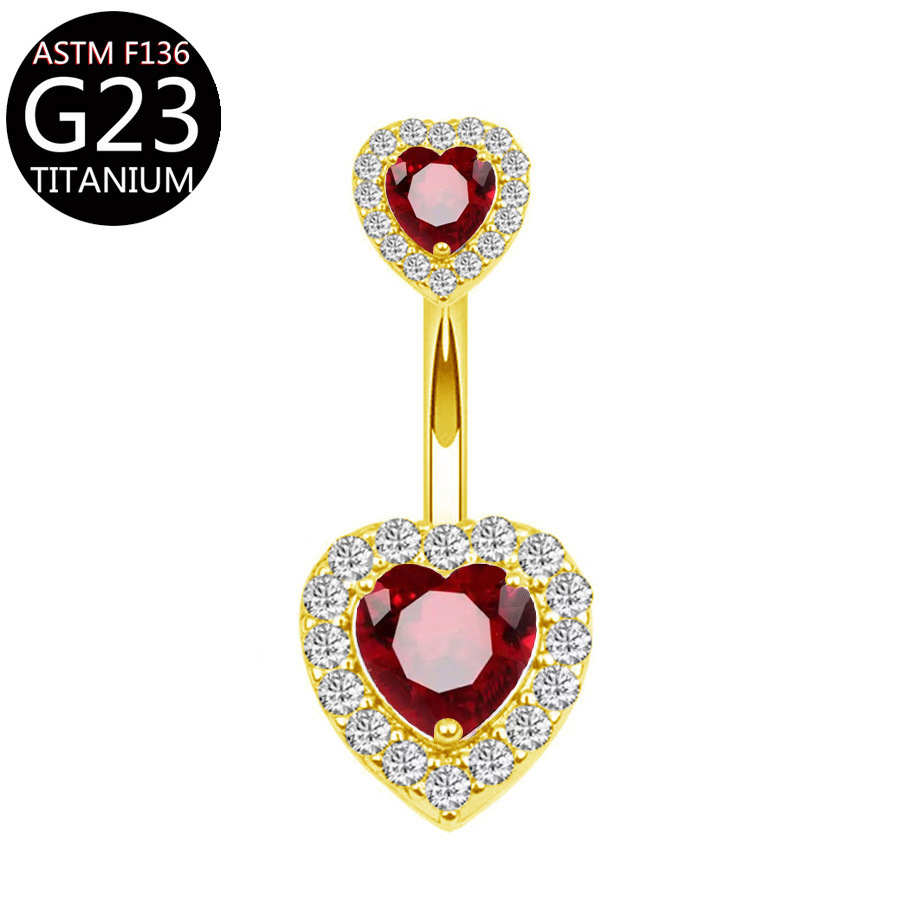 Picture of F136 Titanium Alloy Navel Ring Heart-Shaped Zircon Navel Ring G23 Piercing Jewelry Heart Navel Ring