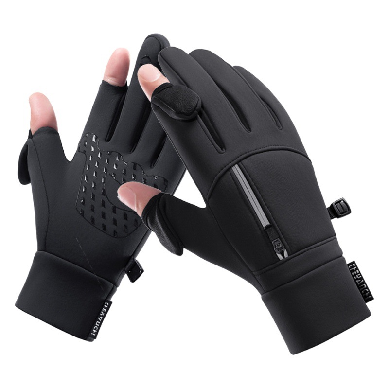 Cycling Gloves Men's Q247 Fall/Winter Outdoor Cycling Sports Non-slip Leakage Two-finger Touch Screen Thickened Fishing Cycling Gloves