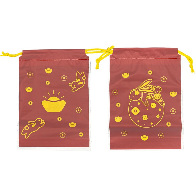 Factory double frosted pe New Year plastic bag rabbit clothing drawstring drawstring pocket underwear socks base packaging bag