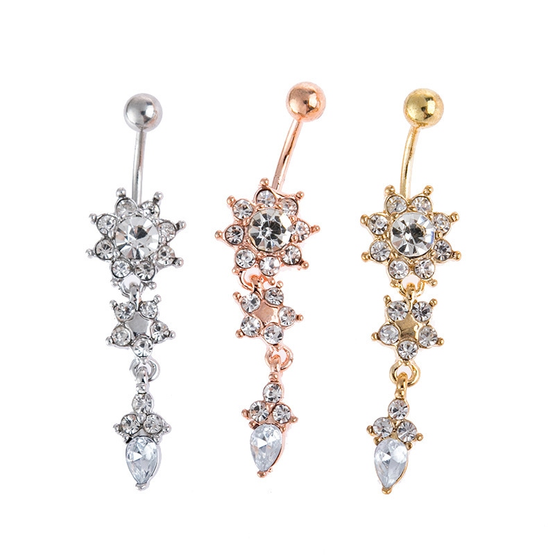 Picture of Body piercing jewelry stainless steel water drop belly button pendant diamond nailing flower belly button ring ebay hot sale