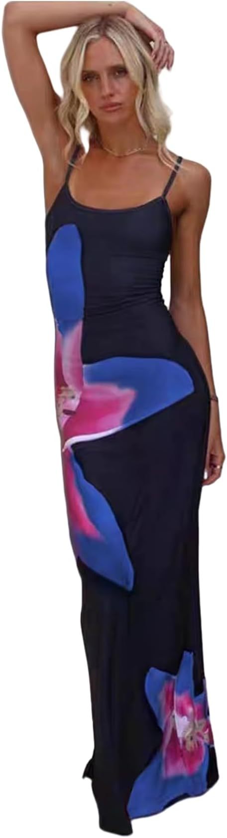 Picture of Autumn 2025 New Elegant Temperament Tight Low-cut Contrast Color Rose Print Design One Step Sling dress