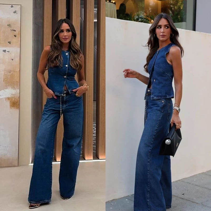 Amazon Europe and the United States cross-border fashion new retro western style washed Denim vest outside wear thin sleeveless suit women