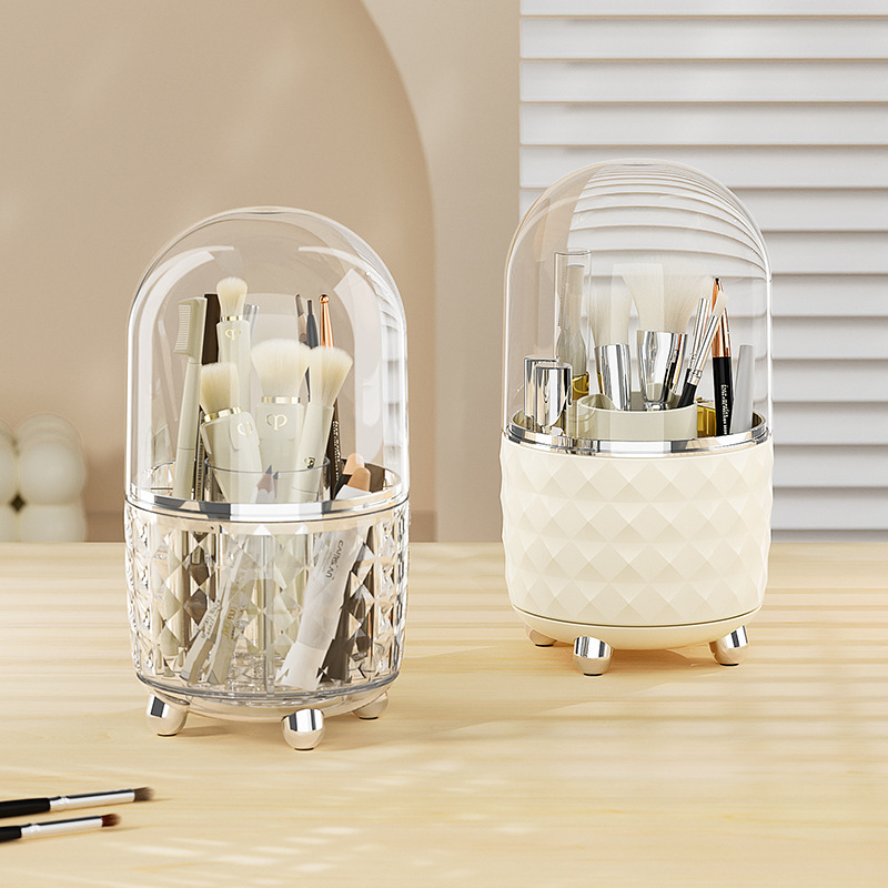 Yimijia Cosmetics Storage Box High-End Large-Capacity Makeup Brush Rotating Desktop Dresser Dust-Proof Storage Box