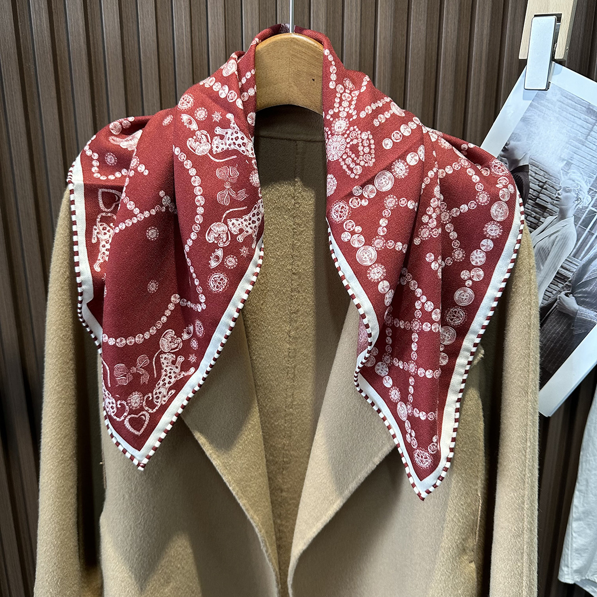 Angora red temperament four palace grid silk wool small square towel women autumn and winter versatile temperament scarf small scarf wholesale