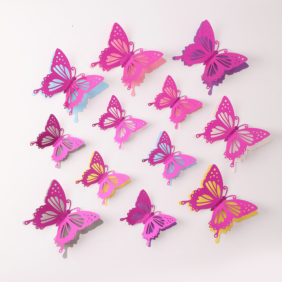3D three-dimensional double-layer colorful butterfly background wall decoration DIY home decoration wall stickers hollow laser paper butterfly