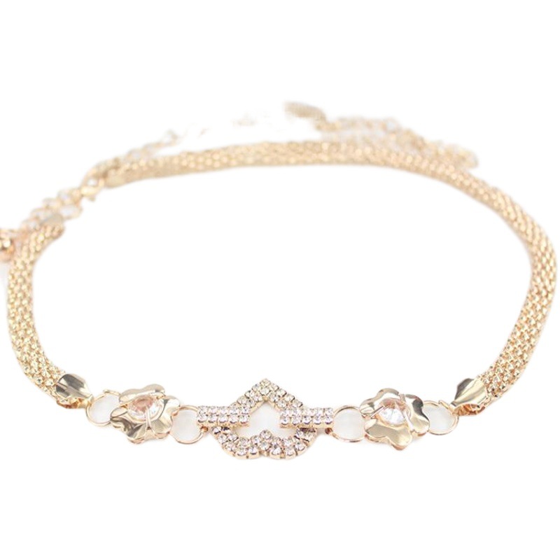 New Metal Women's Waist Chain Women's Thin Belt Korean Fashion Chain Sweet Flower Diamond Decorative Skirt Chain