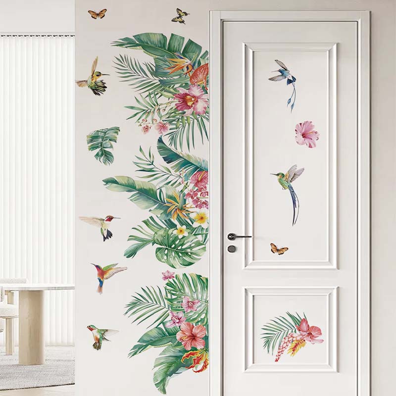 Cross-border Tropical Leaves Wall Stickers Green Plants Flowers Birds Wall Decoration Painting Bedroom Living Room Self-adhesive Stickers