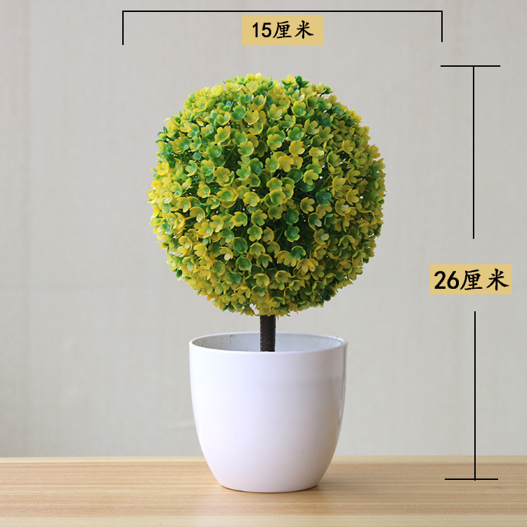 Picture of Sakura Snowball Simulated Plant Potted Grass Ball Bonsai Small Tree Home Decoration Flower Ornament Creative Mini Small Round Ball