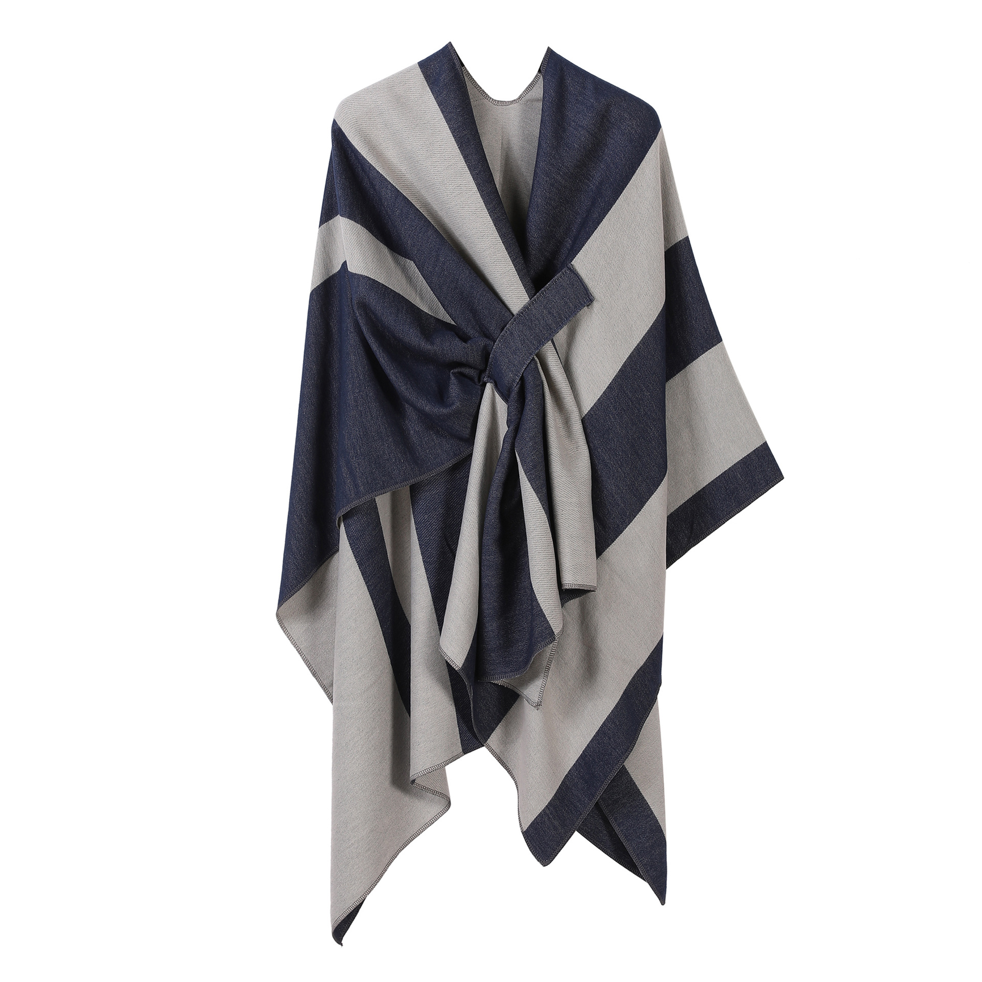 Picture of 2025 new striped contrast color French cross-border European and American shawl with bar split double-sided fashion versatile travel clap cape
