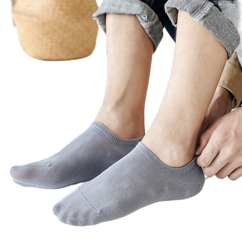 7A Antibacterial Thin Pure Color Men's Boat Socks, Cotton Breathable Flat Invisible Socks, Non-Slip, Non-Falling, Shallow Mouth Socks