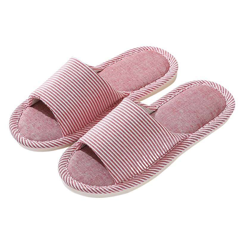 Pinstripe linen slippers autumn and winter home men and women couples indoor wood floor thick bottom wholesale home Japanese style