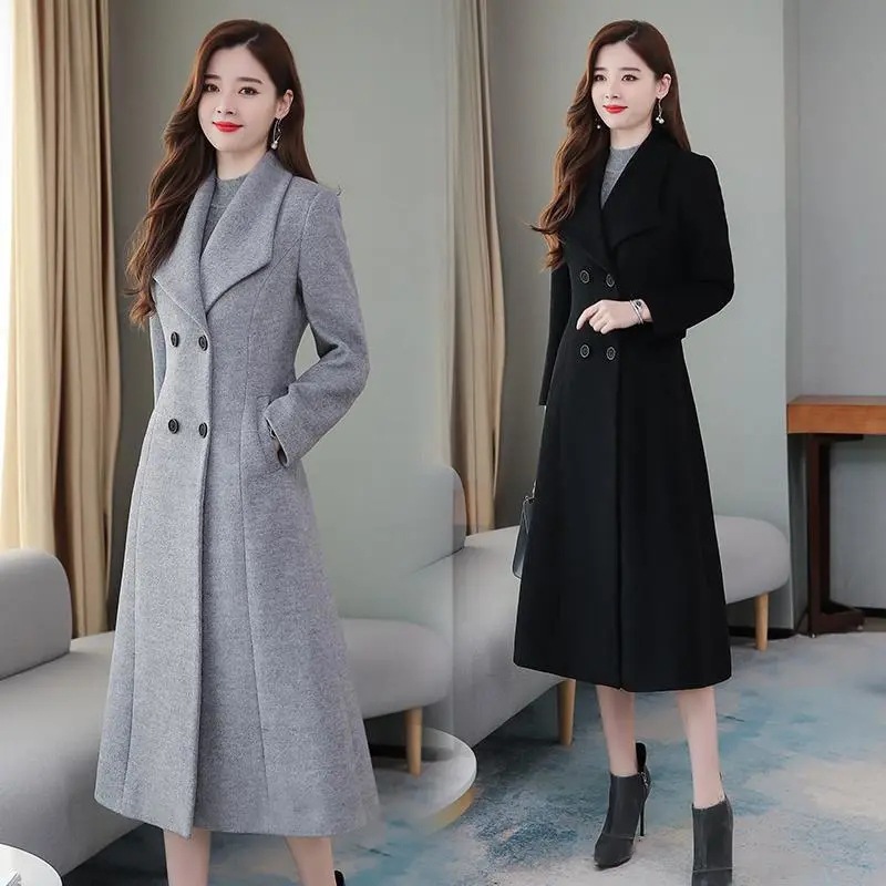 Picture of Southeast Asia Cross-border Coat Women's New Long Over-the-knee Large Size Woolen Coat Women's Winter Lapel Woolen Top for Chubby Girls