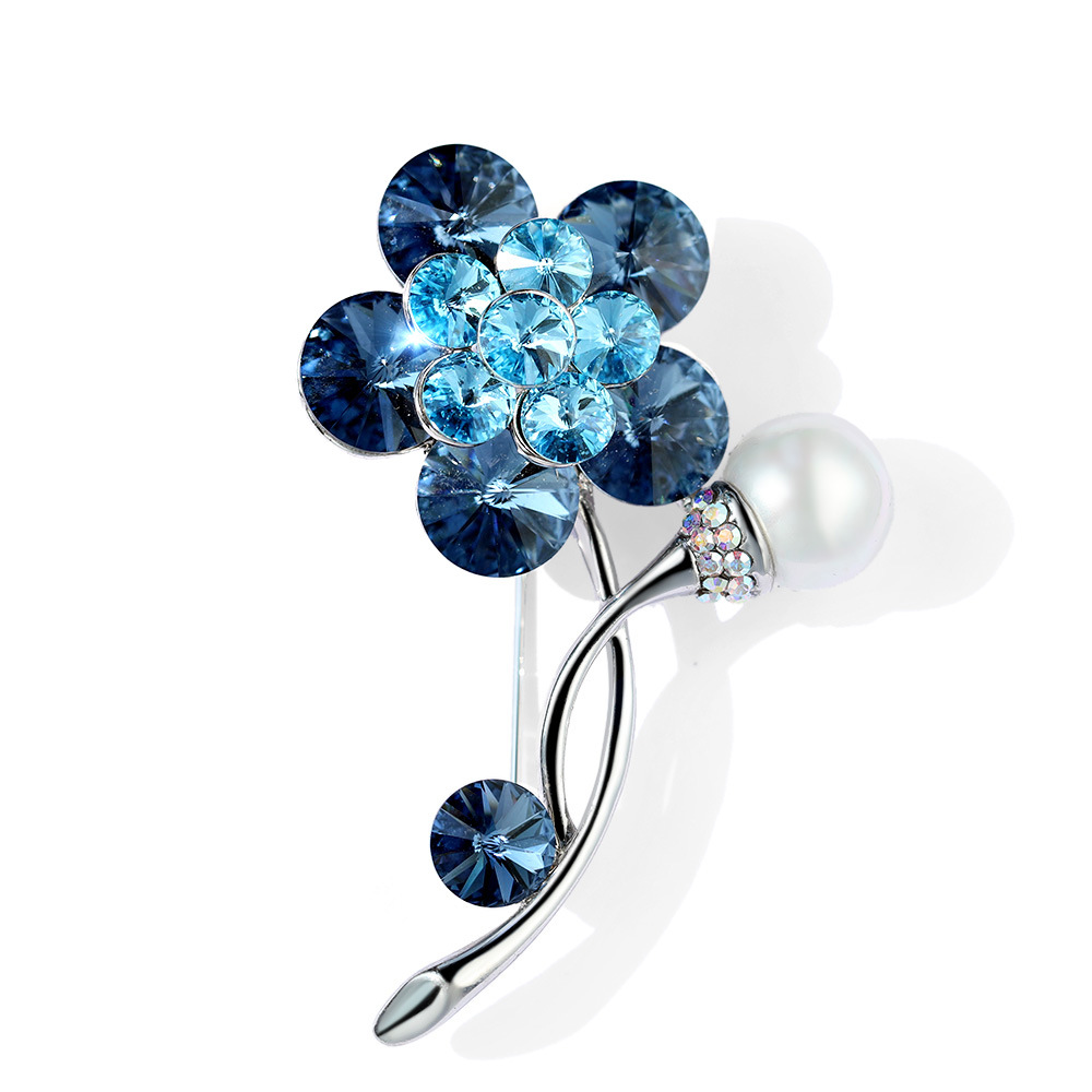 Picture of Sky Luxury Jewelry High-end Brand Light Luxury High-end Shijia Crystal Flower Brooch Simple All-match Pin Shawl Buckle