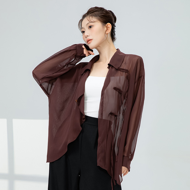 Picture of Modern Dance National Trendy Su Piao Rope Buttoned Shirt New Loose Asymmetrical Casual Top Chinese Classical Dance Clothing