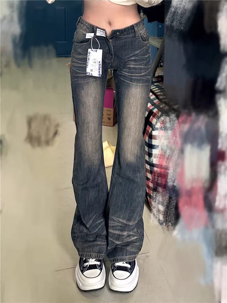American Retro Low Waist Slimming Micro-Lar Jeans Women's Autumn and Winter Tall Dressed Trailing Pants High Street