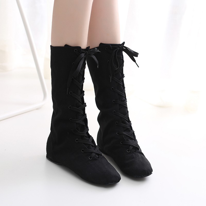 Picture of High-top Lengthened Adult Canvas Jazz Boots Soft Bottom Dance Shoes New Style Practice Shoes Women's Modern Dance Shoes Ballet Shoes