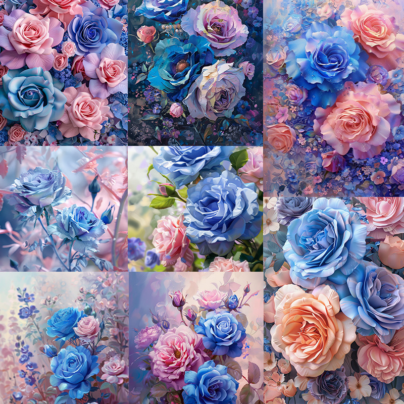 Amazon cross-border new wholesale 5d diamond pink blue rose diy full diamond hand sticker mosaic decoration