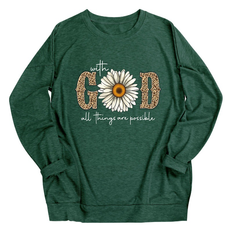 All Things Are Possible Sunflower Leopard Print Beautiful Fashionable Long Sleeve Pocket T-Shirt