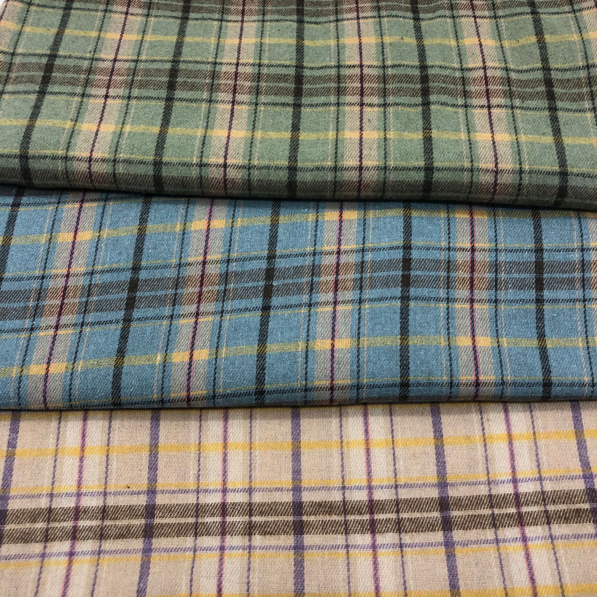 21S Yarn-Dyed Twill Brushed Plaid Shirt Fabric Ins Retro Style Pattern Dress Plaid Fabric Ready Stock