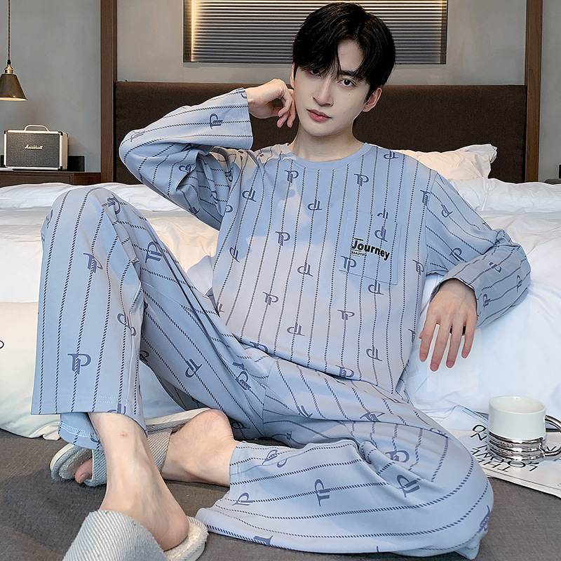 Picture of Men's Pajamas Spring and Autumn New Cotton Long-sleeved Trousers Men's Youth Casual High-end Home Clothes suit