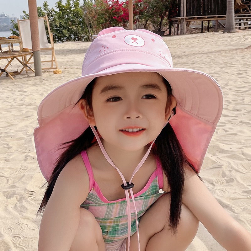 Summer Children's Sunshade Hat Women's Hat Thin Cartoon Mesh Men's Fisherman Hat Neck Protection Sun Protection UV Protection Big Cornice