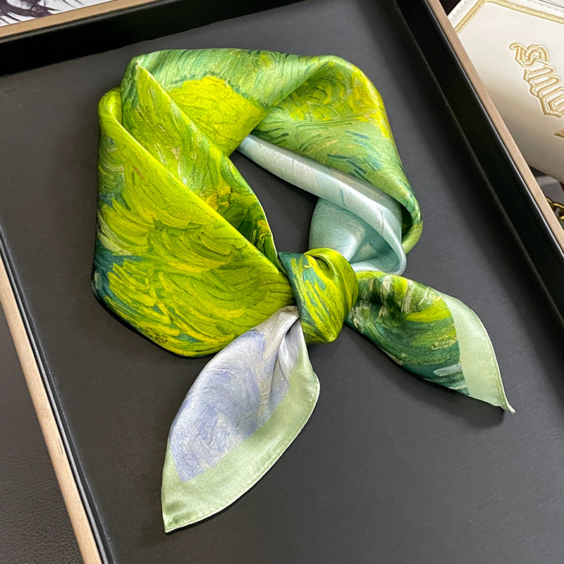 Silk Oil Painting Fashion Elegant Small Square Scarf Women Silk Scarf Mulberry Silk Decorative Scarf Gift Scarf New Style Shawl