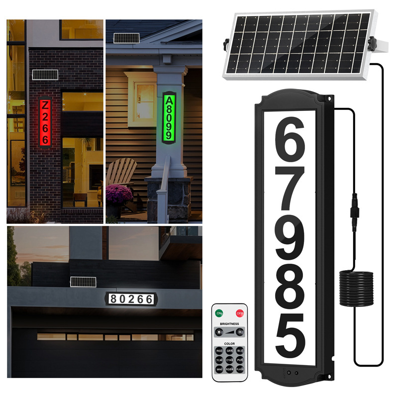 Cross-border solar split door lamp outdoor waterproof RGB remote control wall mounted address number plate door garden lamp