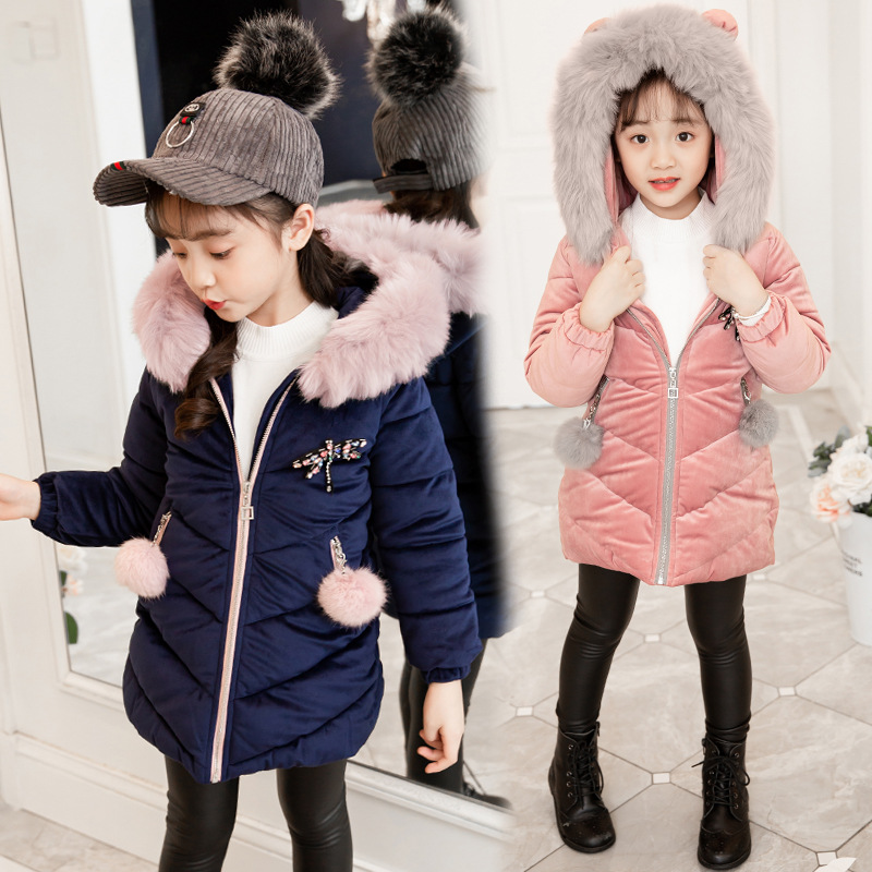 Picture of Girls' Cotton-padded 2024 New Korean Style Lisi Velvet Winter Coat Mid-length Cotton-padded Coat Children's Wear Thickened Cotton-padded Coat