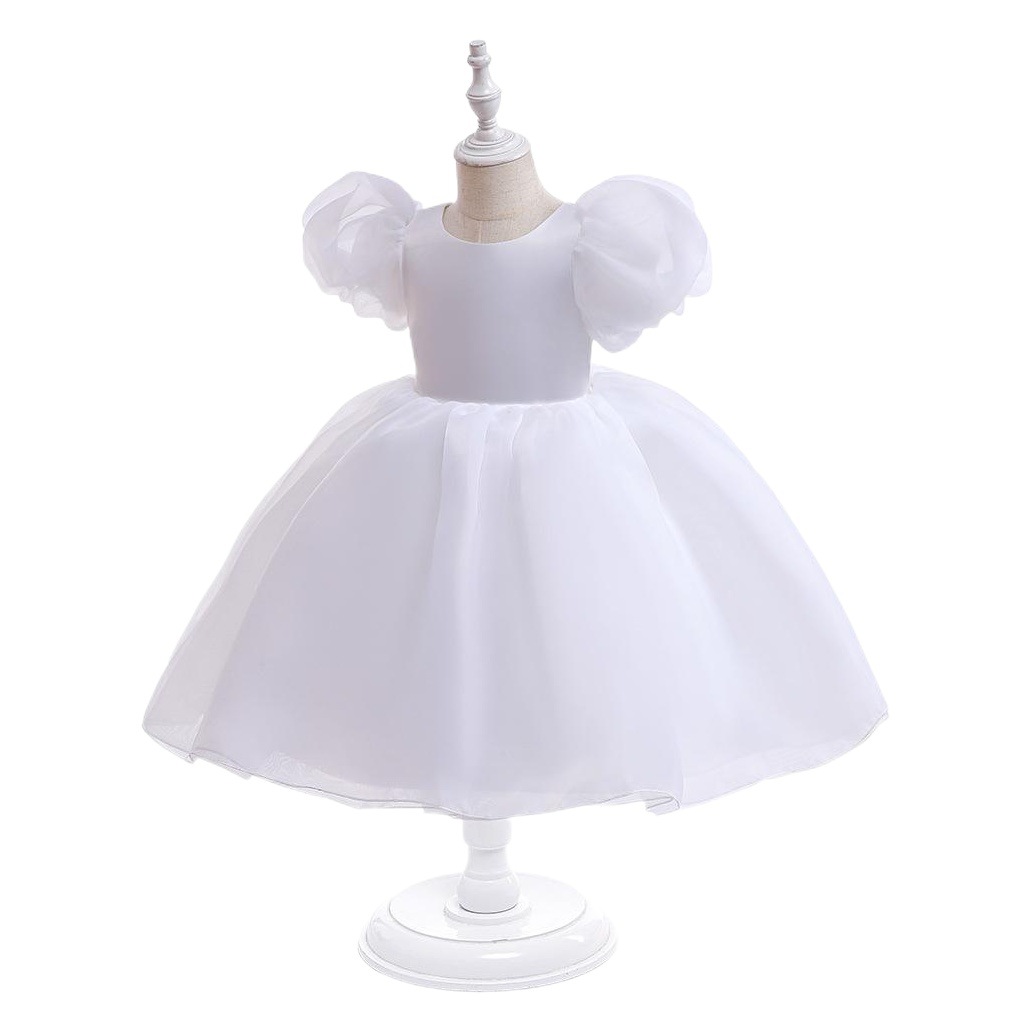 Girls Dress Puffy Dress New Puff Sleeve Pure Color Princess Dress Little Girl Catwalk Performance Children Elegant