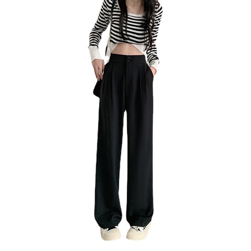 2023 Wholesale Wide Leg Pants Women's Early Spring New High Waist Draping Loose Slimming Casual Suit Elegant Trousers