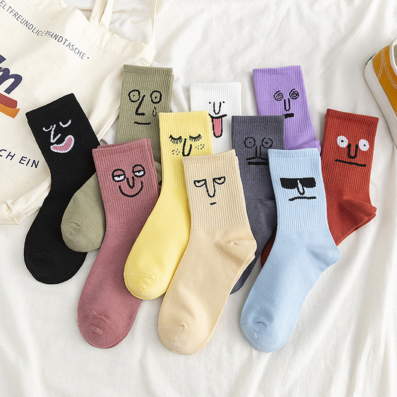 Autumn New Cotton Korean Style Women's Stockings Funny Expression Jacquard Personalized ins Style Trendy Mid-tube Men's Stockings