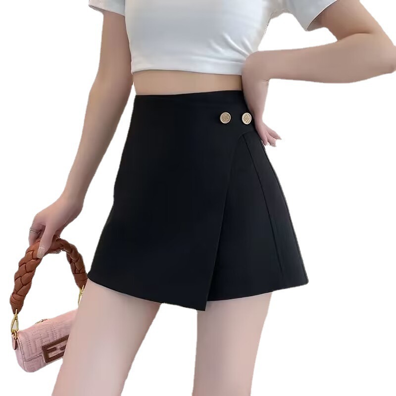 New Button Korean-style High Waist Drawstring Skirt Anti-running 2023 Summer Hip Skirt Irregular A- line Skirt