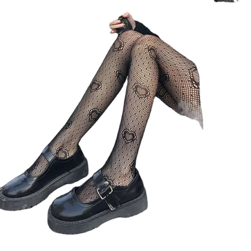 KT cat jk socks Japanese sexy black stockings female Hell0Kitty pattern hollow fishnet stockings jacquard net stockings