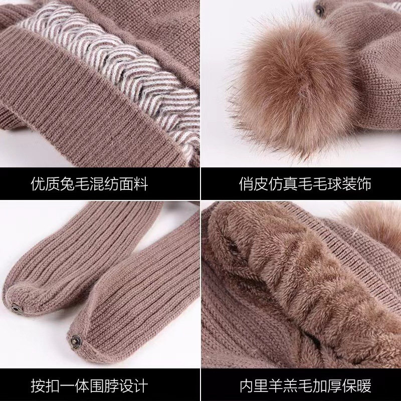 Picture of Hat women's winter Korean-style fashion wool hat winter versatile warm thickened ear protection knitted hat scarf integrated