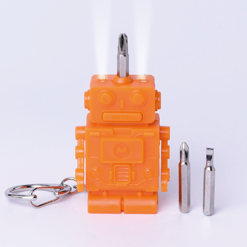 Mini Robot Tool Combination Keychain Gift Multifunctional Pendant Lde Flashlight Screwdriver Cross-Border Manufacturer