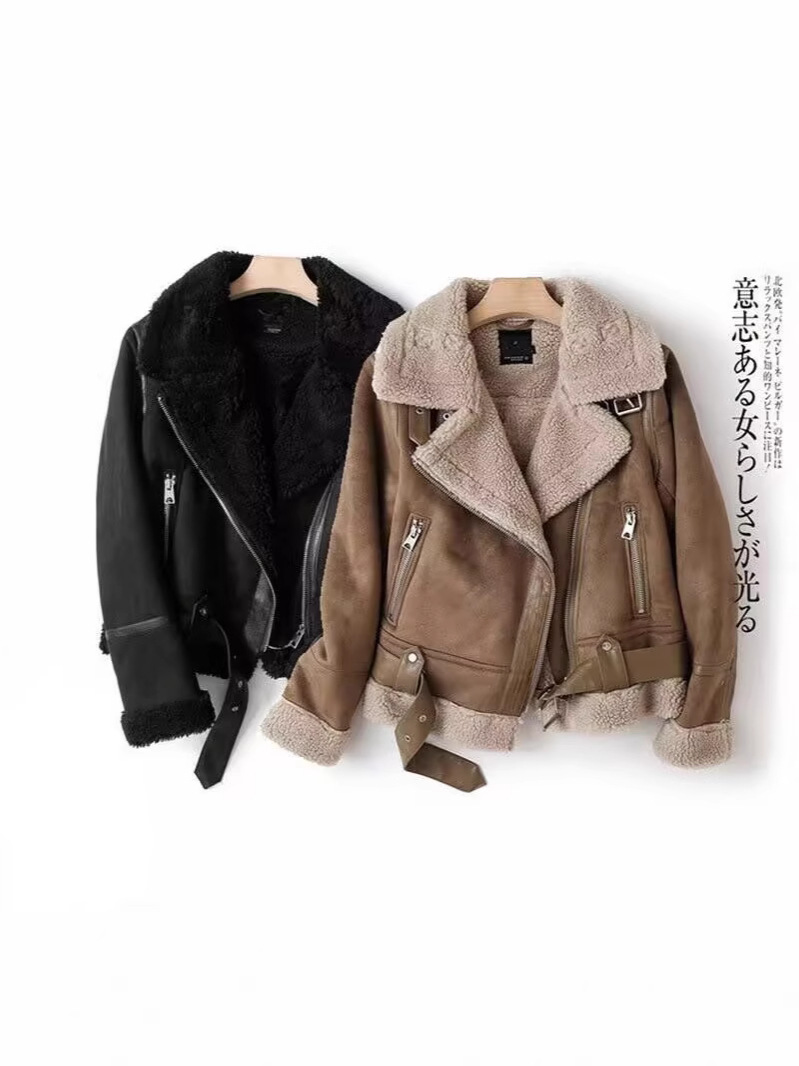 Cross-Border Autumn and Winter New Foreign Trade Suede Thickened Fur One-Piece Suit Collar Belt Jacket Amazon