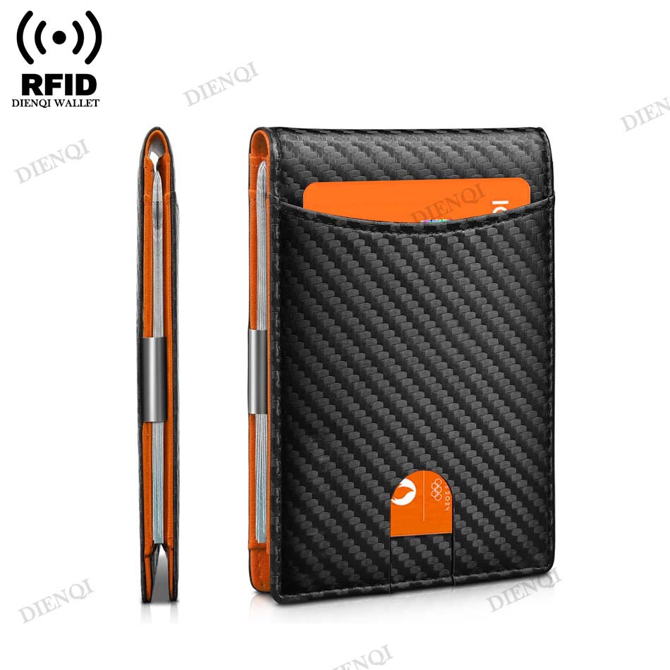Cross-border Gold Clip Men's Wallet RFID Anti-theft Brush Zipper Coin Bag Carbon Fiber Wallet Wallet
