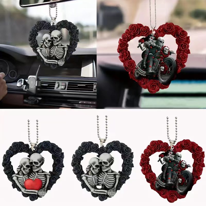 Cross-border 3-piece Acrylic Love Couple Car Mirror Decoration Perfect for Halloween and Christmas Decoration