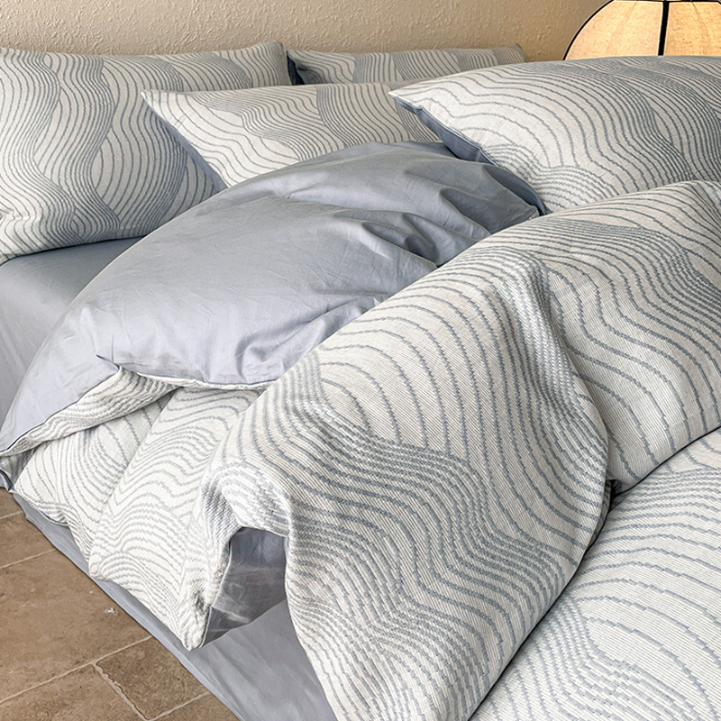 Cotton Cotton Double-layer Yarn Four-piece Set Bedding High-grade Sense Cotton Jacquard Quilt Cover Bed Sheet Three-piece Set