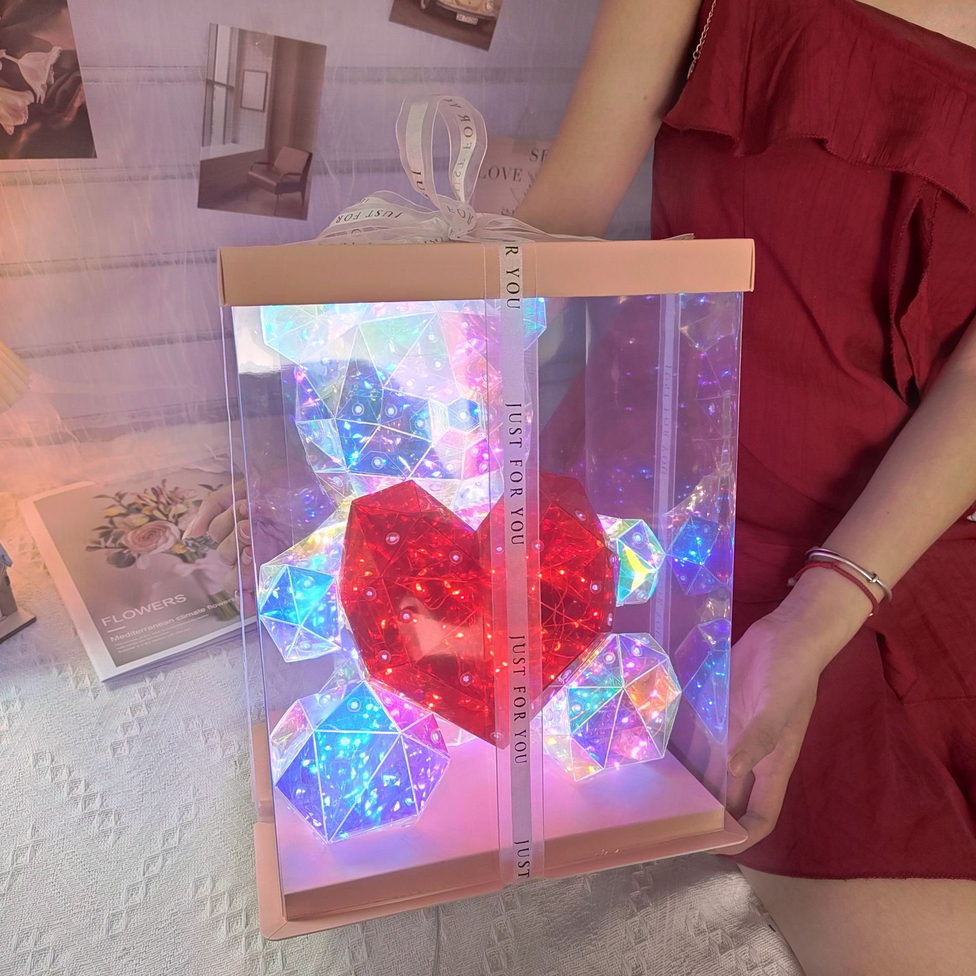 Valentine's Day Explosions LED Magic Color Love Bear Advanced Gift for Girlfriend Birthday Gift USB Plug with Gift Box