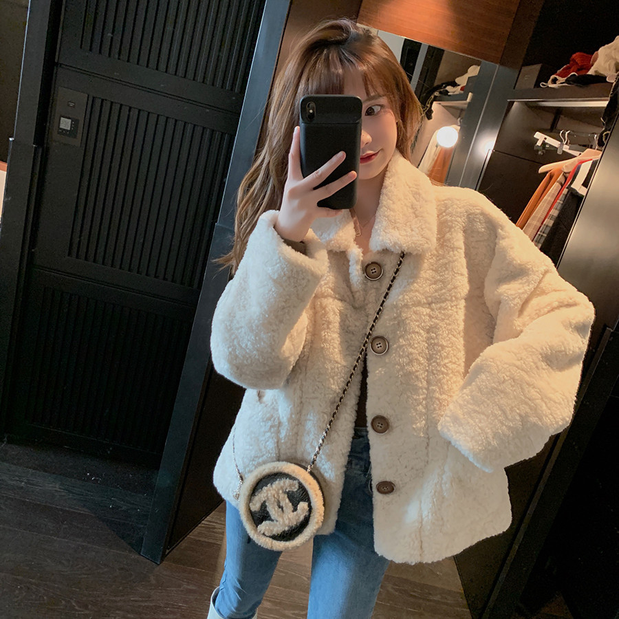 Lamb Wool Sweater Coat Women's Autumn and Winter 2021 New Loose Short Korean-style All-match Student Cardigan Top Trendy