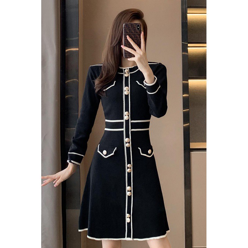 French retro niche Western style waist slimming knitted dress cross-border women's clothing autumn and winter new fashion sweater dress