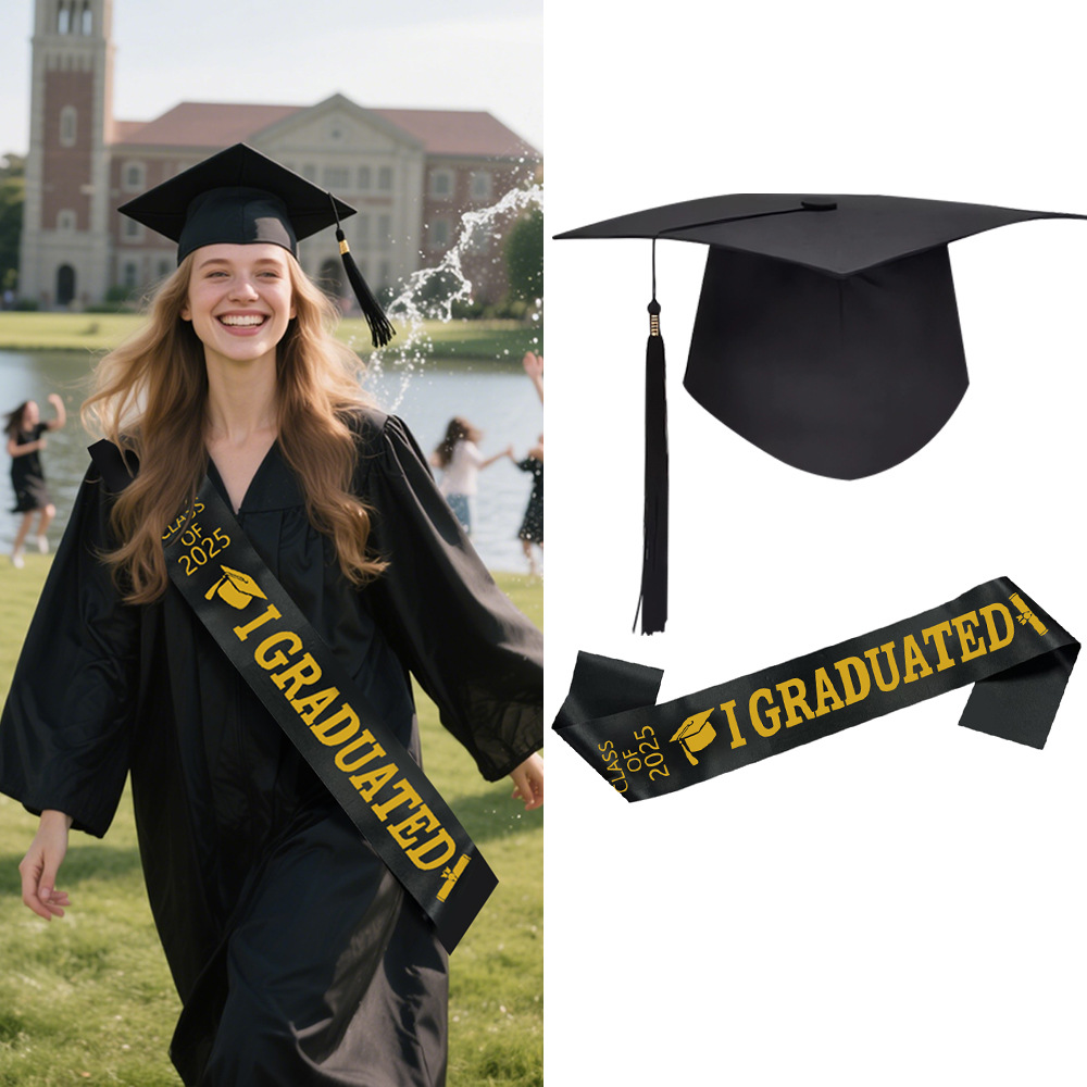 New 2025 Shoulder Strap with Regular Bachelor's Cap Graduation Photo Props Queue Holiday Celebration Cross-Border Hot Item