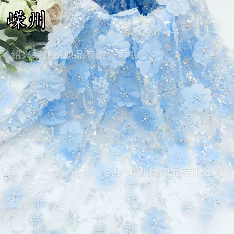 New Bead Tube Embroidery Sequin Mesh Lace Embroidery Cloth Fashion Wedding Dress Stage Wear Children's Dress Fabric