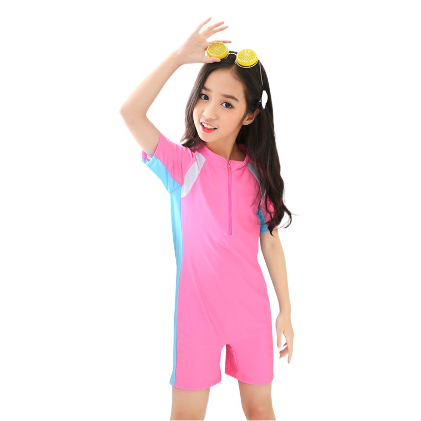 New Zipper Short-sleeved Comfortable Sun Protection Children's Swimwear Girls' Swimwear One-piece Short-sleeved Diving Swimwear