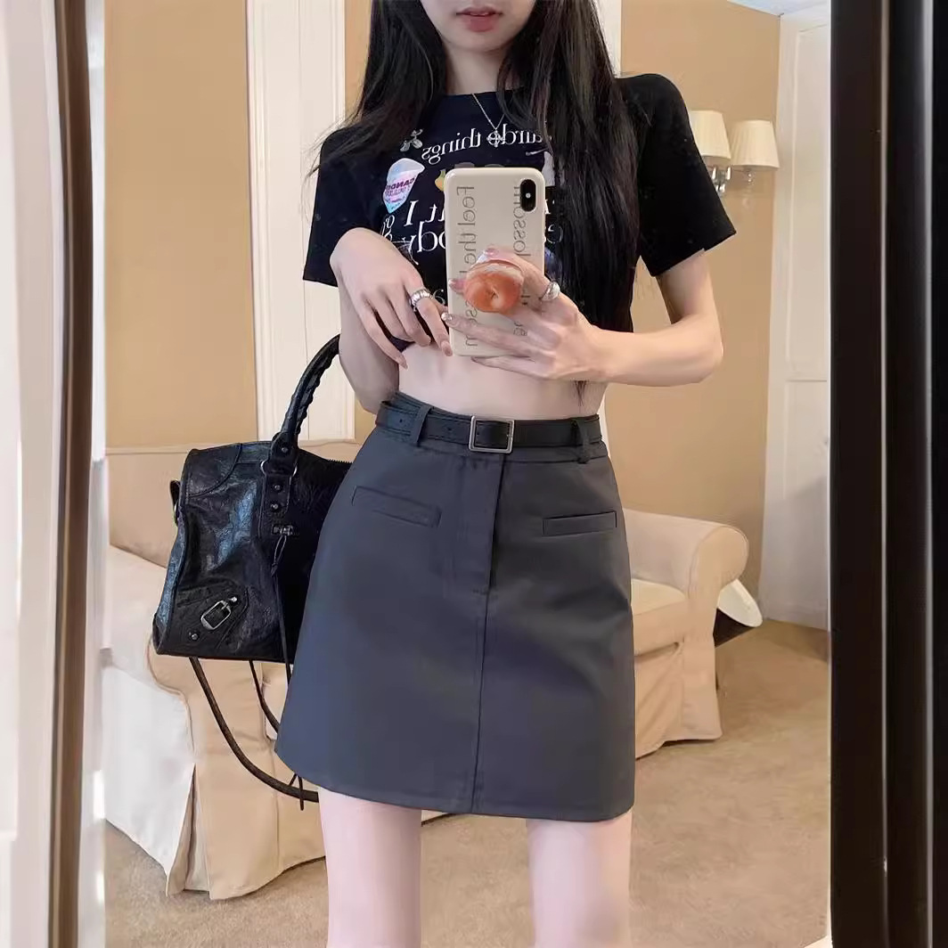 Grey Suit Short Skirt 2024 Spring and Summer Women's New Short Skirt High Waist All-match Elegant Anti-light A- line Skirt